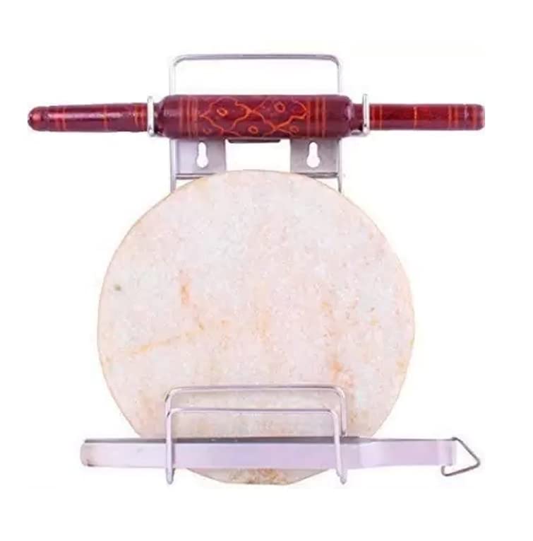 Zepdos® Stainless Steel Chakla Belan Stand for Kitchen, Rolling Pin Holder, Wall Mount Stand, Stand for Kitchen Storage Rack, Tawa Stand for Kitchen (Sliver) - Image 1