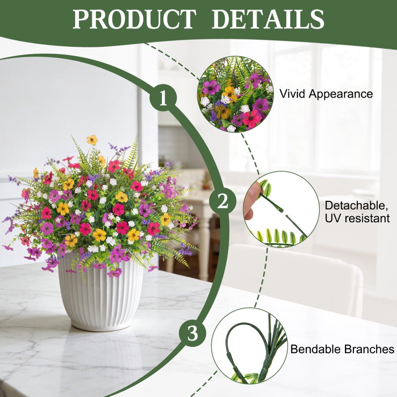 ADXORA Artificial Fake Flowers for Outdoor Decoration 12 PCS Faux Silk Daisy Flowers for Outdoor Planters Fern Boxwood Monkey Grass UV Resistant for Outside Home Porch Patio Planter Decor - Image 2