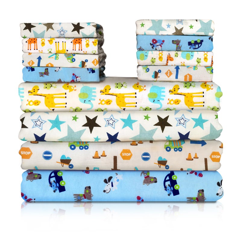 Omilion Receiving Blanket for Baby  4 Pack  30 inch x 30 inch  100 Flannel Cotton  Mixed Patterned Designs  Includes Infant Washcloth 30 Pack