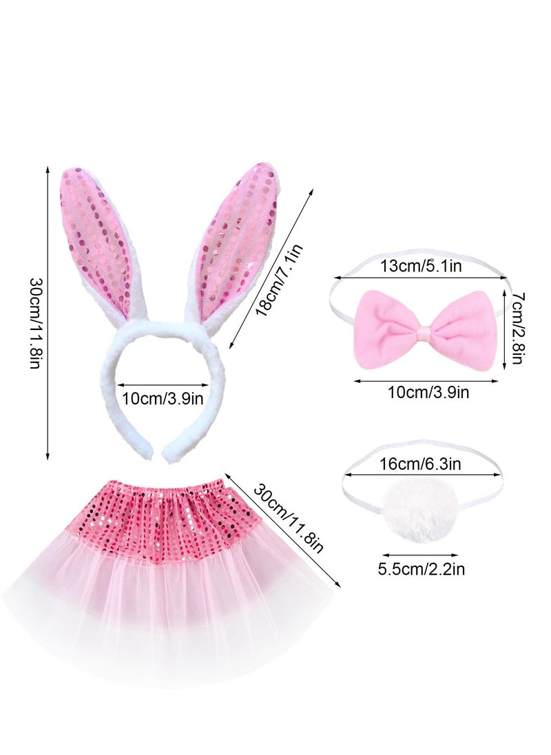 KASTWAVE - 4 Pieces Kids Bunny Costume Pink Rabbit Dress Up Outfit with Bunny Ears Headband Animal Costume Set Cosplay Birthday Party - Image 1