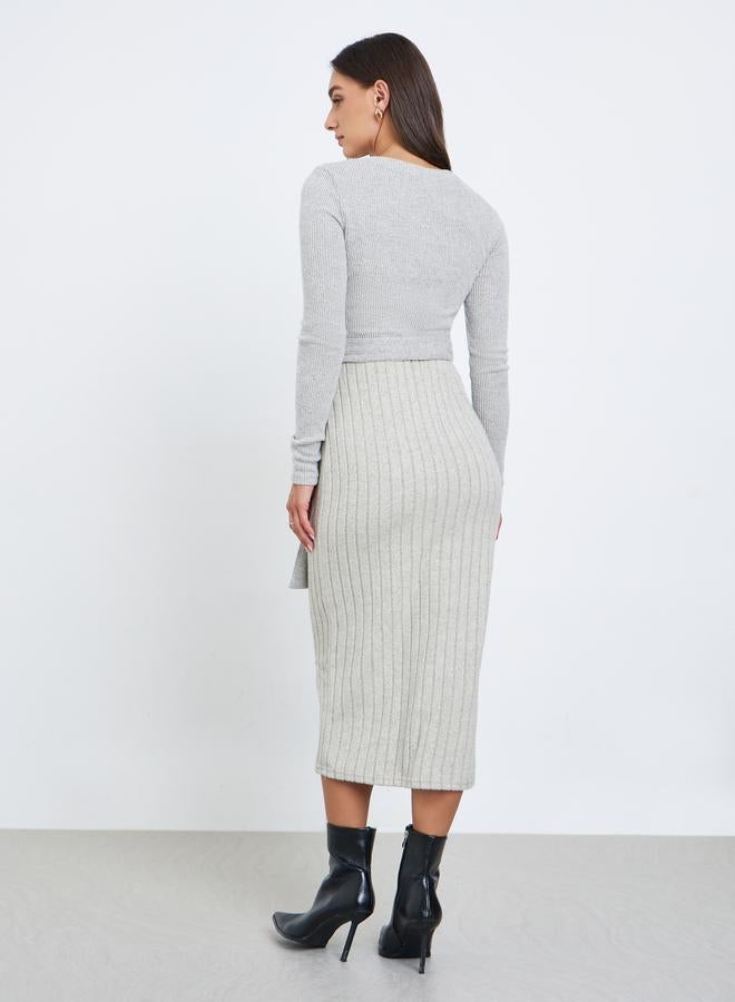 ستايلي فستان ميدي مضلع بأكمام طويلة - Image 5