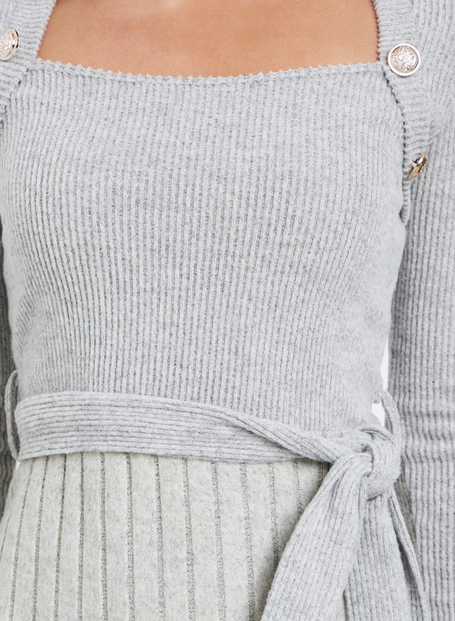 ستايلي فستان ميدي مضلع بأكمام طويلة - Image 4