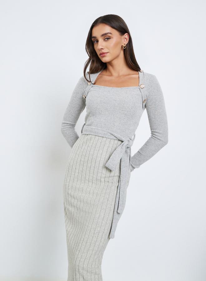 ستايلي فستان ميدي مضلع بأكمام طويلة - Image 3