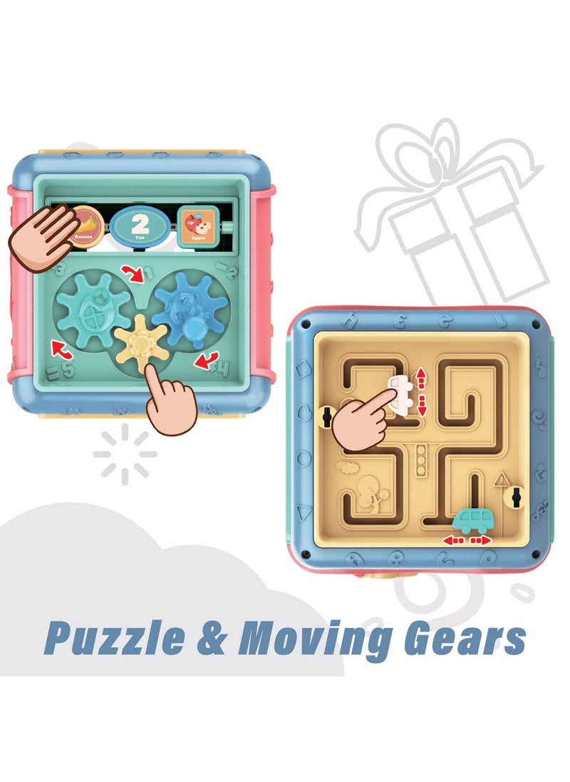 Kidwala puzzle activity baby rainbow cube playset, musical wisdom hexahedral shape for 18+ months gear rotation multifunction, 6 sided maze playset for toddlers - Image 5