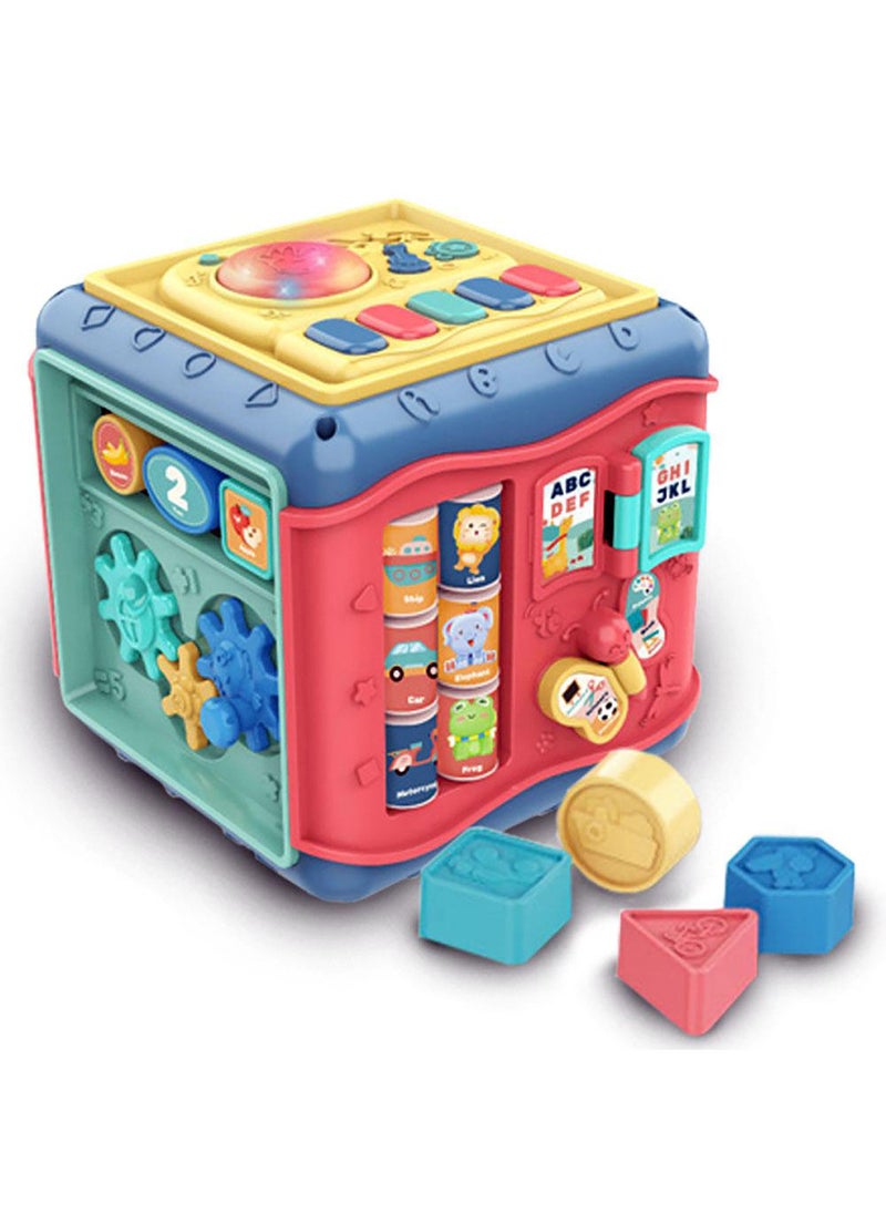 Kidwala puzzle activity baby rainbow cube playset, musical wisdom hexahedral shape for 18+ months gear rotation multifunction, 6 sided maze playset for toddlers - Image 1