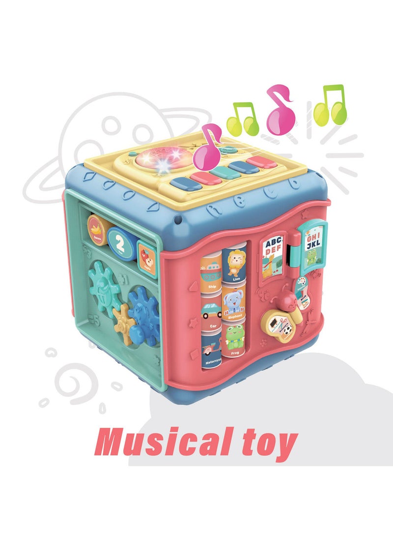 Kidwala puzzle activity baby rainbow cube playset, musical wisdom hexahedral shape for 18+ months gear rotation multifunction, 6 sided maze playset for toddlers - Image 2