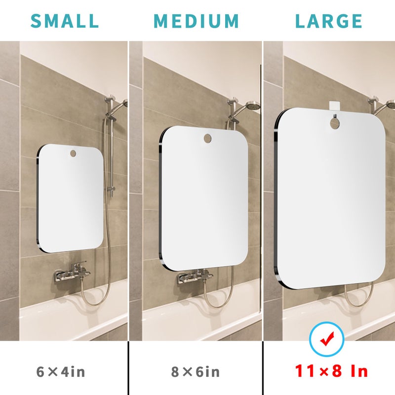 NKJVE Shatterproof Shower Mirror Fogless for Shaving,(Larger 11x8 Inch) Anti Fog Shaving Mirror Holder NO-Drilling, No Fog Free Waterproof,Small Wall Mounted Bathroom Accessories Camping Hanging Men - Image 3