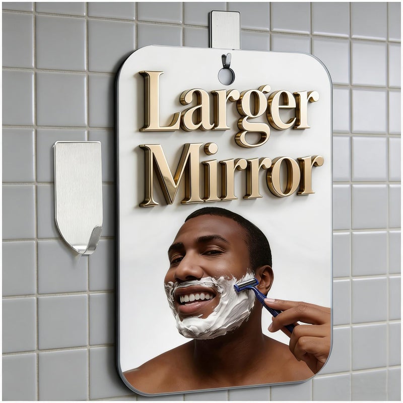 NKJVE Shatterproof Shower Mirror Fogless for Shaving,(Larger 11x8 Inch) Anti Fog Shaving Mirror Holder NO-Drilling, No Fog Free Waterproof,Small Wall Mounted Bathroom Accessories Camping Hanging Men - Image 1