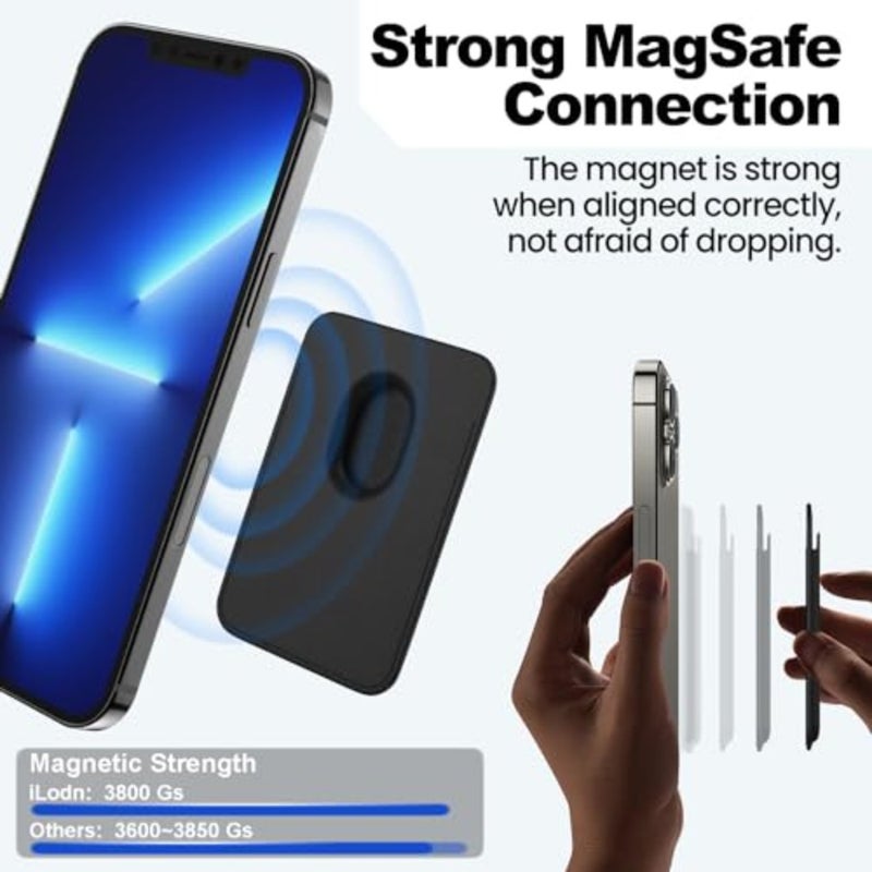 محفظة مغناطيسية متوافقة مع MagSafe لهاتف iPhone 17 16 15 14 13 12 Pro Max Air Plus Model، حامل بطاقات آمن Mag 3 عصا على ملحقات للهاتف الخلوي Apple والحافظة، MidnightandBlue - Image 4