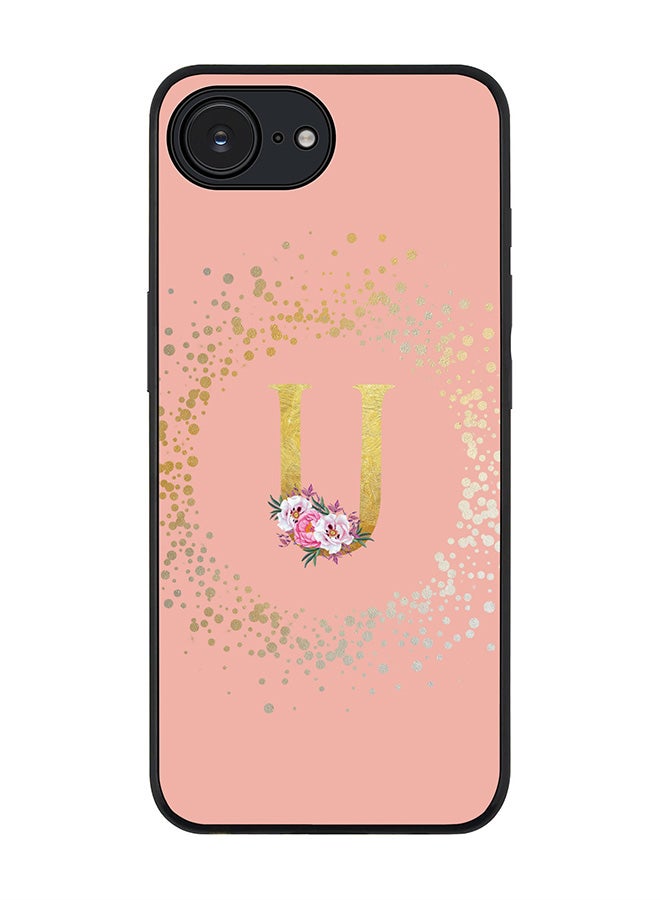 Stylizedd For Apple iPhone 16e Case,Slim fit Camera Protection, Shockproof Thin Phone cover  - Custom Monogram Floral - U  (Rose Pink ) - Image 1