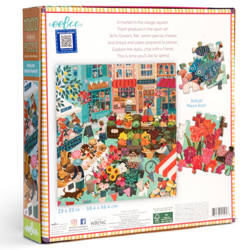 eeBoo Piece & Love: English Green Market - 1000 Piece Puzzle - Adult Square Jigsaw, 23x23, includes Image Reference Insert, Pieces - Image 2