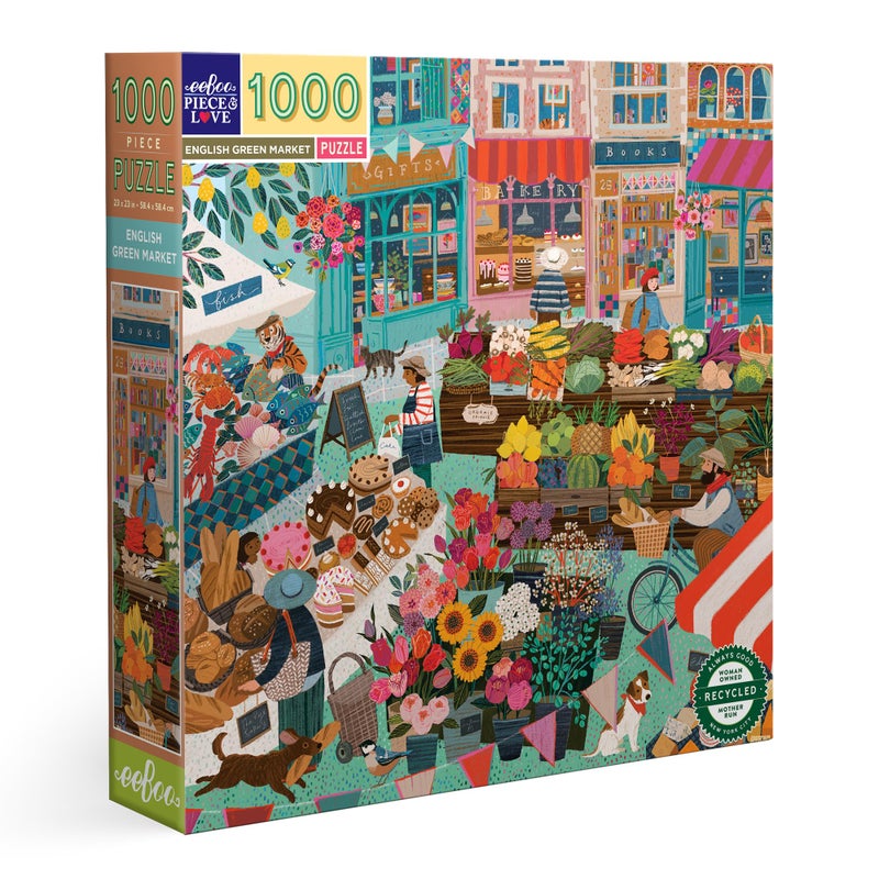 eeBoo Piece & Love: English Green Market - 1000 Piece Puzzle - Adult Square Jigsaw, 23x23, includes Image Reference Insert, Pieces - Image 1
