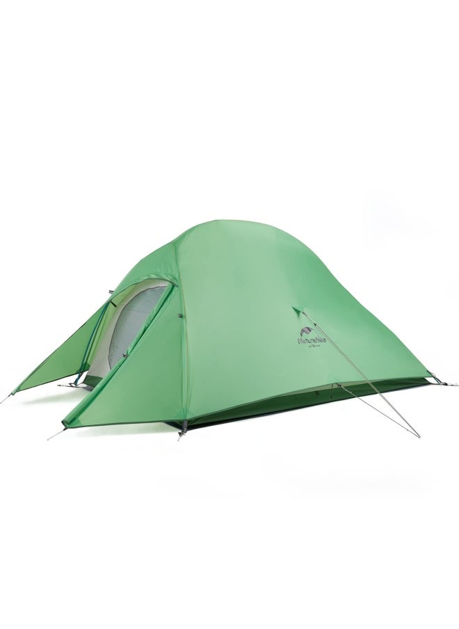 Naturehike Updated Cloud Up 2 Tent | 2-Person Rectangular Camping Tent | 210T Nylon, Waterproof | (210+60) X 125 X 100 Cm | Features: Ykk Zippers, Full-Coverage Rainfly | Color - Bud Green  - Image 1