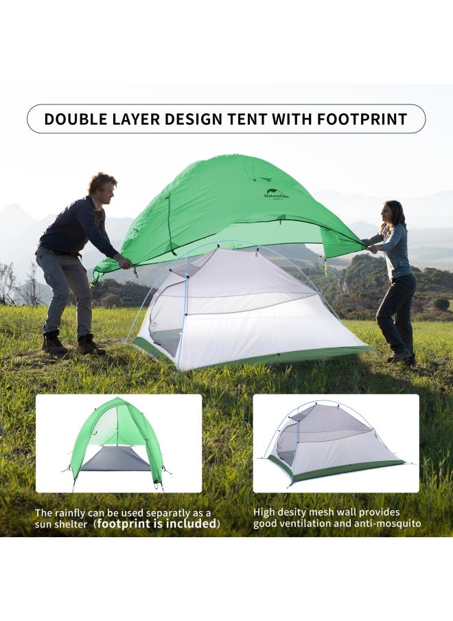 Naturehike Updated Cloud Up 2 Tent | 2-Person Rectangular Camping Tent | 210T Nylon, Waterproof | (210+60) X 125 X 100 Cm | Features: Ykk Zippers, Full-Coverage Rainfly | Color - Bud Green  - Image 3
