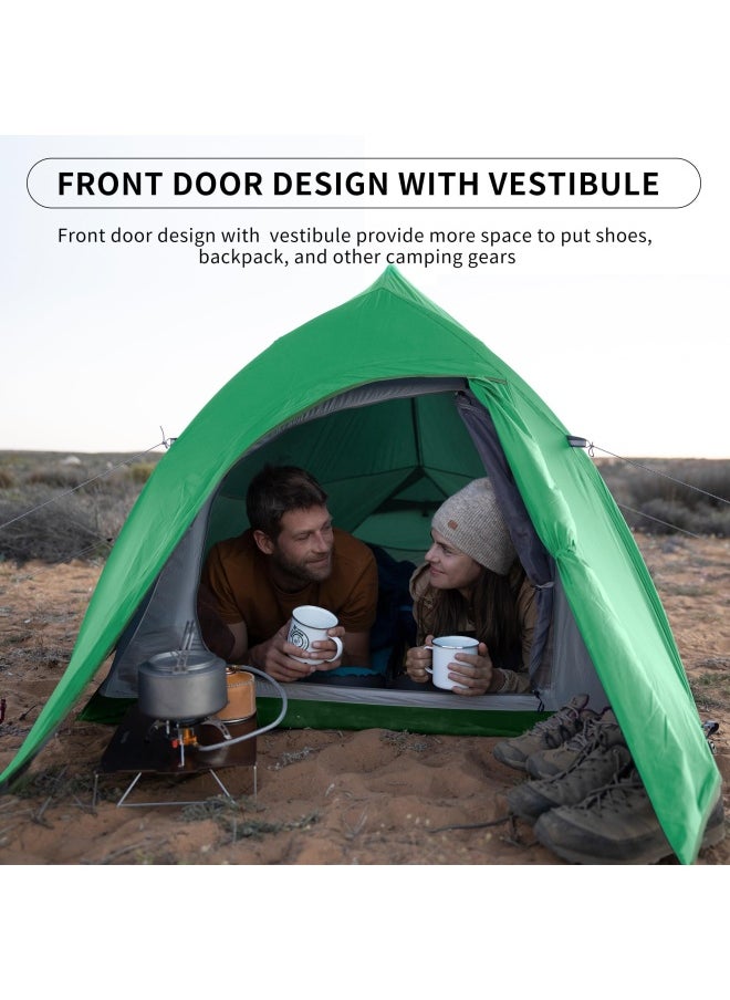 Naturehike Updated Cloud Up 2 Tent | 2-Person Rectangular Camping Tent | 210T Nylon, Waterproof | (210+60) X 125 X 100 Cm | Features: Ykk Zippers, Full-Coverage Rainfly | Color - Bud Green  - Image 4