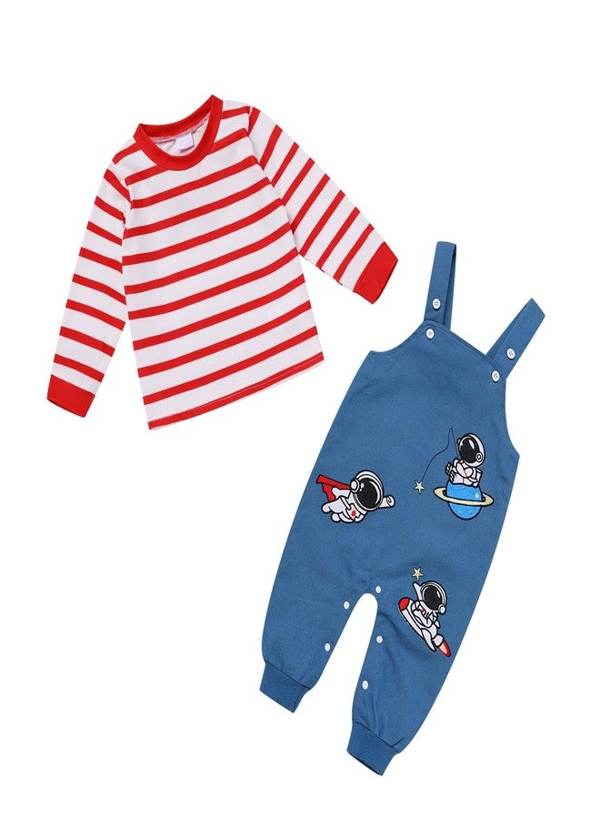 IBAKOM Baby Boy Girl Red Astronaut 1st 2nd 3rd Birthday Outfits Toddler Fall Winter 6M 12M 18M 24M 2 Pieces Clothes Infant Space Long Sleeve Shirt Blue Overalls Red Astronaut 2-3 Years - Image 1