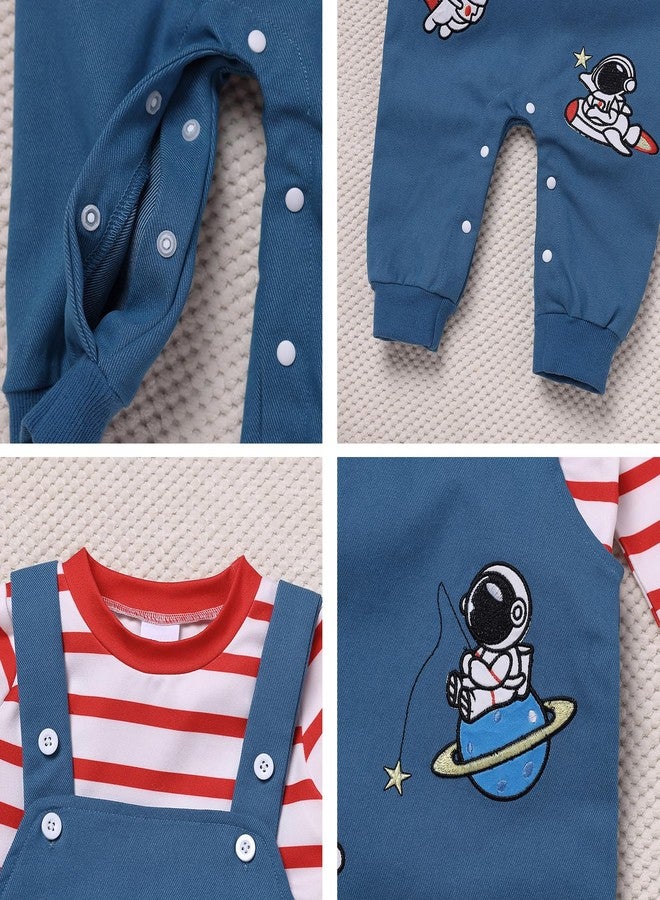 IBAKOM Baby Boy Girl Red Astronaut 1st 2nd 3rd Birthday Outfits Toddler Fall Winter 6M 12M 18M 24M 2 Pieces Clothes Infant Space Long Sleeve Shirt Blue Overalls Red Astronaut 2-3 Years - Image 3