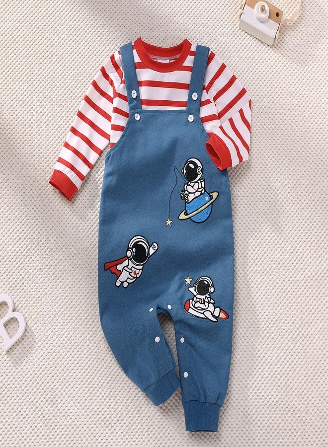 IBAKOM Baby Boy Girl Red Astronaut 1st 2nd 3rd Birthday Outfits Toddler Fall Winter 6M 12M 18M 24M 2 Pieces Clothes Infant Space Long Sleeve Shirt Blue Overalls Red Astronaut 2-3 Years - Image 2