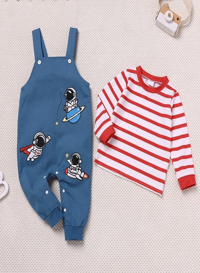 IBAKOM Baby Boy Girl Red Astronaut 1st 2nd 3rd Birthday Outfits Toddler Fall Winter 6M 12M 18M 24M 2 Pieces Clothes Infant Space Long Sleeve Shirt Blue Overalls Red Astronaut 2-3 Years - Image 5