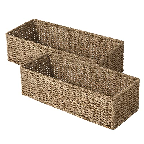 StorageWorks Toilet Tank Basket for Bathroom Seagrass Storage Baskets for Toilet Tank Top 2Pack