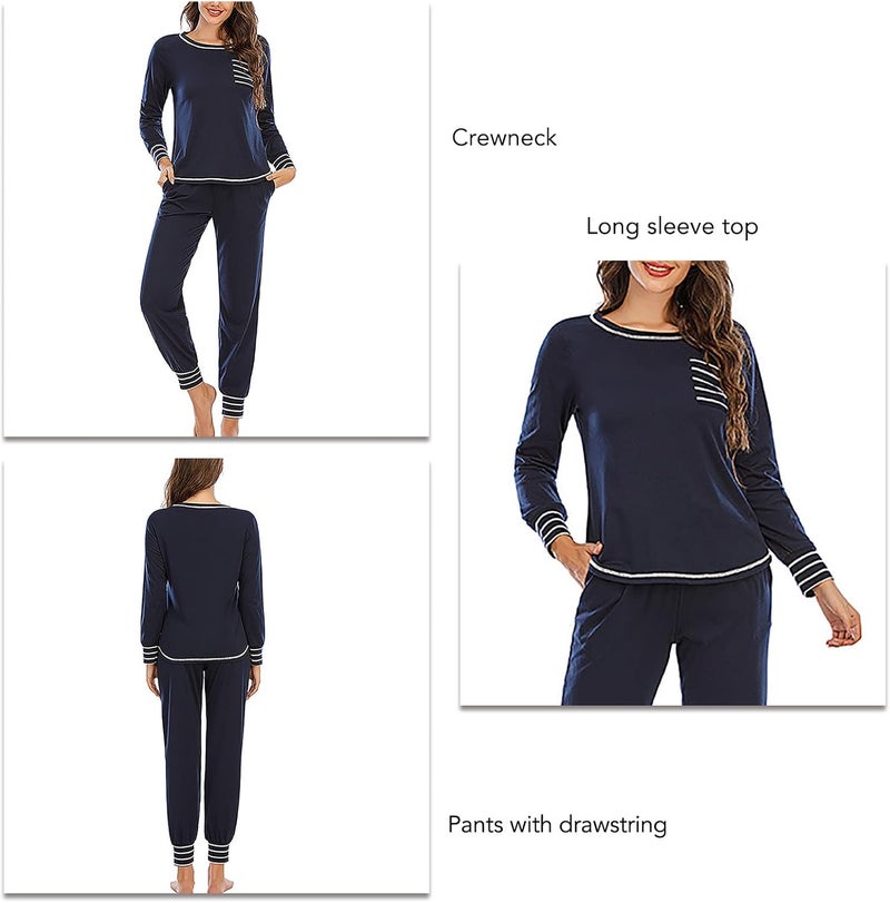 klarako Women Pajama Set 2 Piece Long Sleeve Crew Neck Top and Pant Casual Loose Loungewear Sleepwear Nightwear Pjs Lounge Set - Image 2
