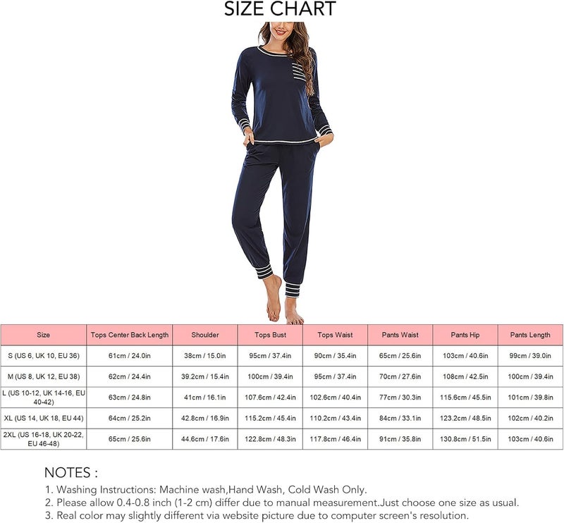 klarako Women Pajama Set 2 Piece Long Sleeve Crew Neck Top and Pant Casual Loose Loungewear Sleepwear Nightwear Pjs Lounge Set - Image 1