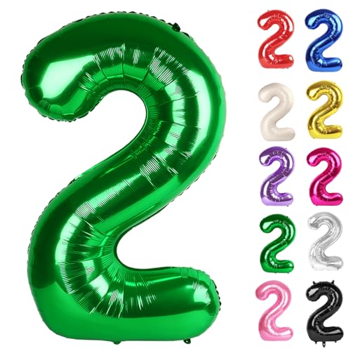 IWERP Green Number 2 Balloon 40 Inch 2 Balloon Number 2nd Birthday Decorations for Baby Girls Boys Toddlers - Image 1