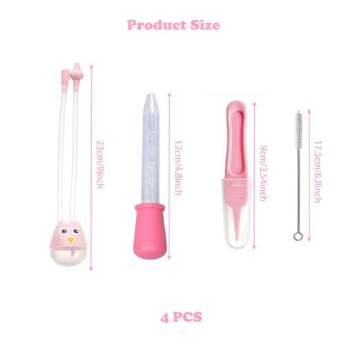 XFSAFDM 4 PCS Baby Nasal Aspirator Mucus Sucker, 4-in-1 Nose Cleaner for Newborn, Safe and Gentle Baby Congestion Remover with Nasal Aspirator, Nose Cleaner, Ear Cleaner and Medicine Dropper(Orange) - Image 2