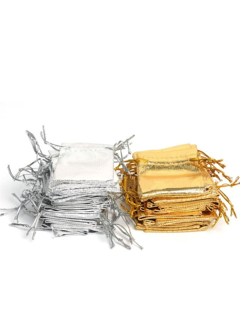 SYOSI 100 PCS 3X4 inches Drawstring Satin Bags Mixed Gold Silver Jewelry Wedding Party Marbles Coins Pouches Bag (100 pcs Mix Gold Silver)  - Image 3