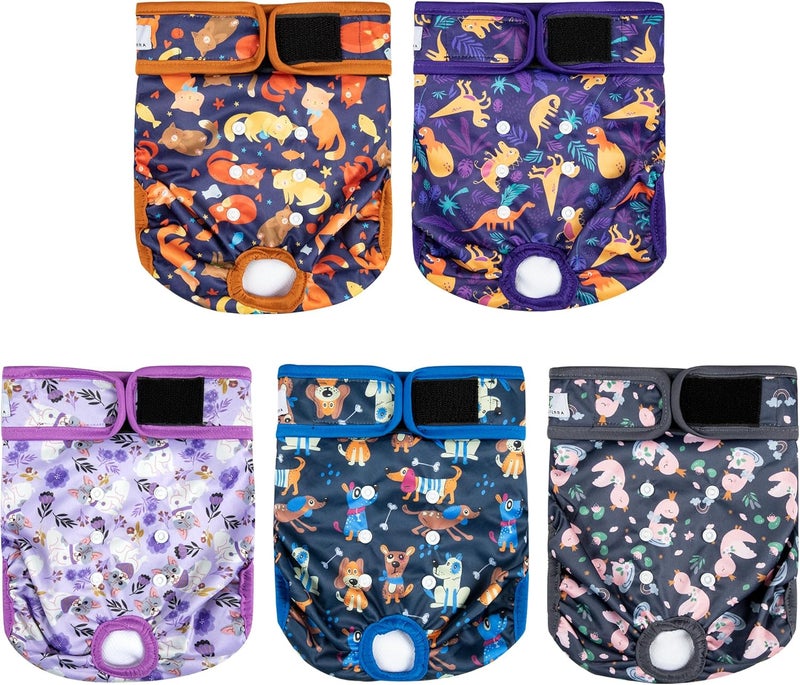ZINGTERRA 5 Pack Washable Female Dog Diapers,Reusable Diaper for Doggie,Highly Absorbent Dog Diaper,Adjustable Leakproof Puppy Diapers Skirt for Heat,Incontinence,Period Doggy Nappies - Image 1