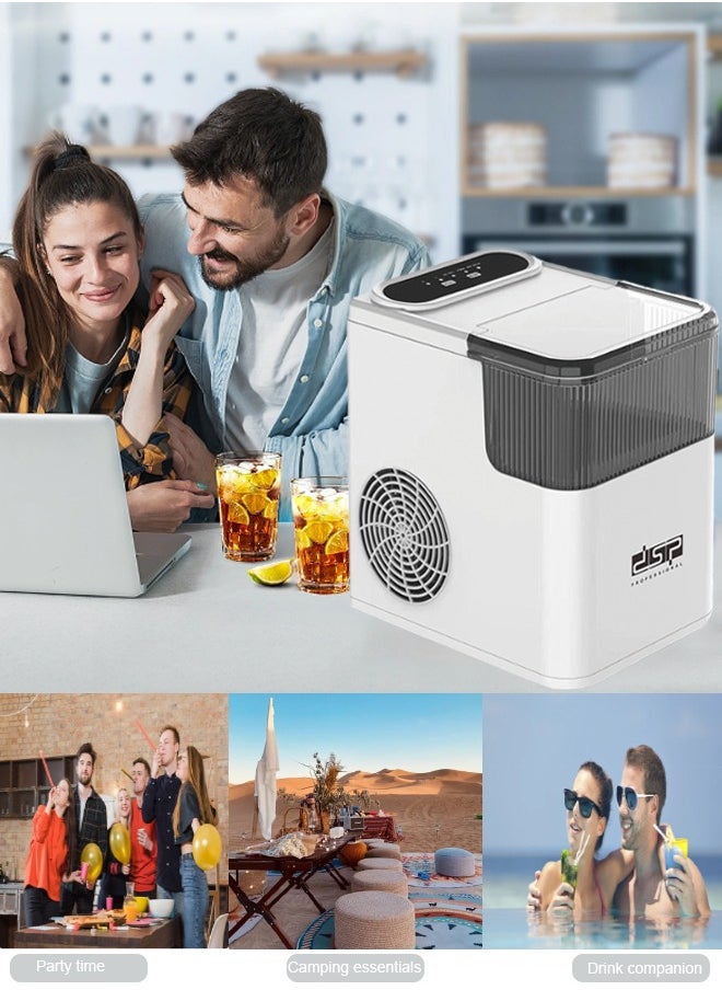 DSP 165W Electric Ice Maker 1.4L, Cubes Ready in under 6 Minutes, Compact Automatic Ice Maker, Portable Ice Cube Maker with Scoop and Basket,Perfect for Home/Kitchen/Office/camping/, White  - Image 4