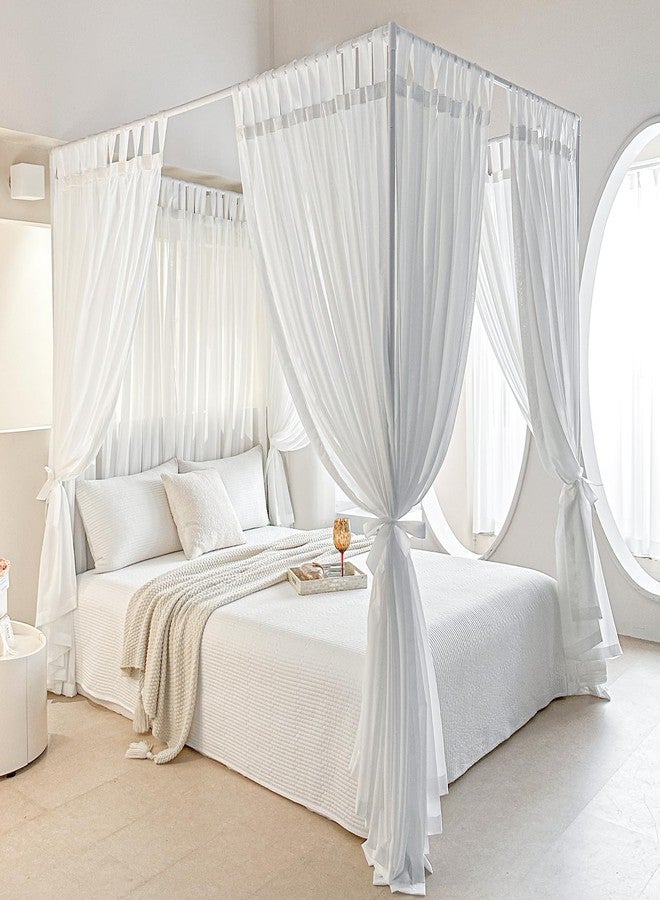 AIKASY Canopy Bed Board with Top and Self-Adhesive Strips, White Gauze Princess Bed Canopy Curtain Tent, Creating a Romantic Atmosphere in The Room（Full/Queen，White） - Image 1