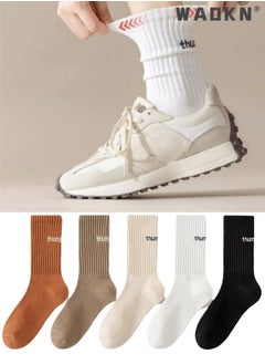 WAOKN 5 Pairs Men of Combed Cotton Cushioned Sole Performance Athletic Crew Socks,Women's Loose Athletic Calf Socks, Casual Cotton Stretchy Novelty Socks, Casual Socks- Perfect for Everyday Wear  - Image 1