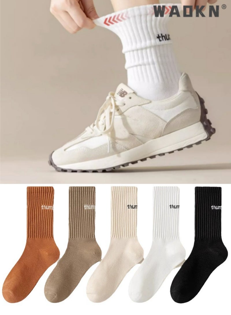 دبليو أيه أو كي أن 5 أزواج من الجوارب الرياضية الرجالية ذات النعل المبطن والممشط من القطن، جوارب رياضية فضفاضة للنساء، جوارب قطنية مرنة مبتكرة، جوارب كاجوال - مثالية للارتداء اليومي - Image 1