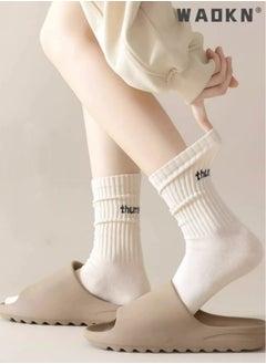 WAOKN 5 Pairs Men of Combed Cotton Cushioned Sole Performance Athletic Crew Socks,Women's Loose Athletic Calf Socks, Casual Cotton Stretchy Novelty Socks, Casual Socks- Perfect for Everyday Wear  - Image 5