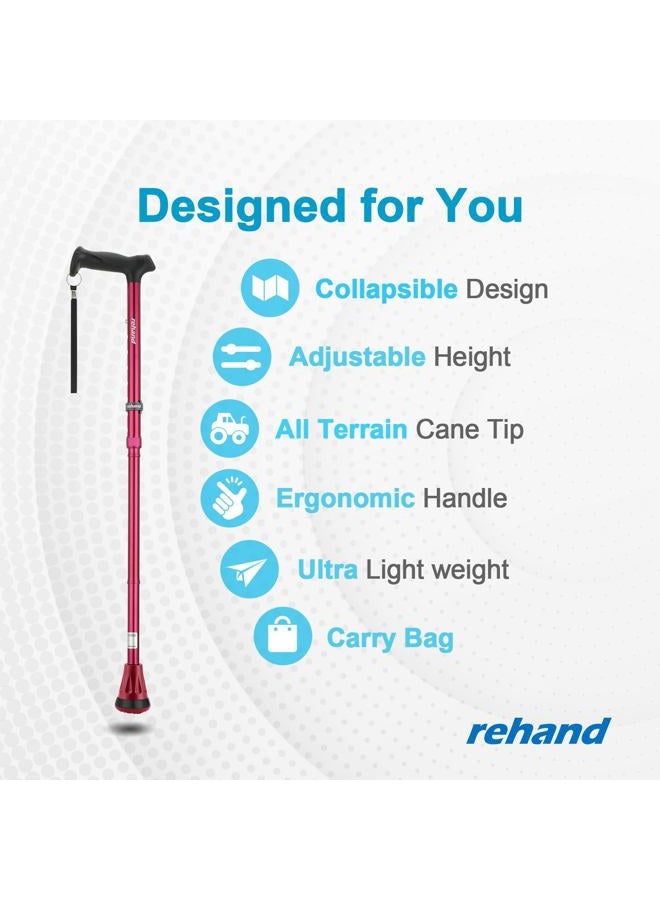 Rehand All Terrain Walking Cane, Colorful Foldable Walking Sticks for Seniors & Adults, Pivot Tip and Heavy Duty Mobility Aid, Collapsible Cane for Men & Women (Passion Red) - Image 2