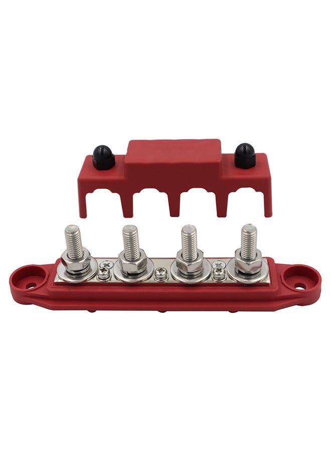 4-Stud Busbar BAR Power Distribution Block for Marine Battery Terminals, 12V Power and Ground Distribution Blocks, Battery Terminal Terminal Busbar (Standard), Red - M8 (5/16) Studs - Image 1
