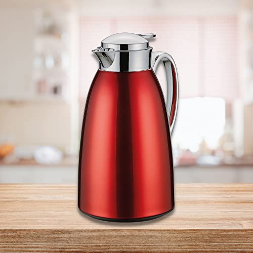 Cilio Venezia Insulated Coffee Carafe with Tempered Glass Liner - Red Stainless Steel Insulated Thermal Coffee Pot -Hot Liquids Carafe (34 Oz) - Image 3