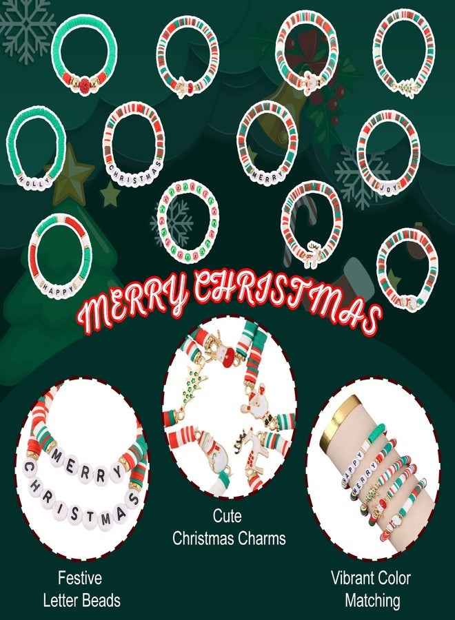 CUBACO 12 Pack Christmas Bracelets Jewelry for Women Handmade Candy Beaded Bracelets Letter Stretch Bracelet Bulk White Red Green Friendship Christmas Decorations Holiday Stocking Stuffers Gifts - Image 3