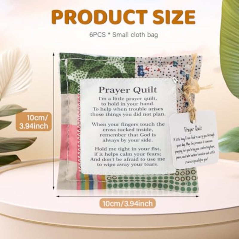 6 Pack Prayer Quilt with Cross Inside, Squares Pocket Prayer Quilt, Mini Scripture Encouragement Christmas Christian Gifts for Women Pastor Appreciation - Image 2