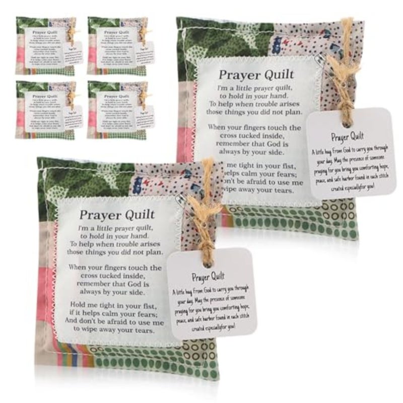 6 Pack Prayer Quilt with Cross Inside, Squares Pocket Prayer Quilt, Mini Scripture Encouragement Christmas Christian Gifts for Women Pastor Appreciation - Image 1