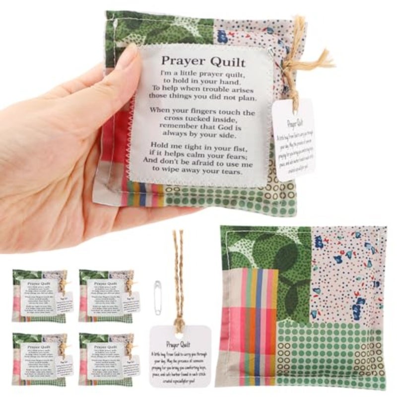 6 Pack Prayer Quilt with Cross Inside, Squares Pocket Prayer Quilt, Mini Scripture Encouragement Christmas Christian Gifts for Women Pastor Appreciation - Image 4