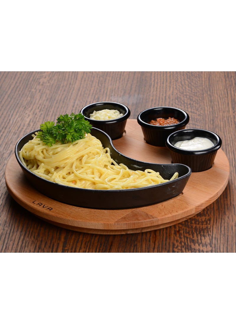 Lava Cast Iron Fajita Pan and Wooden Base. Yingyang Shaped. SIZE 10X20CM. (Sauce Cups Are Not Included in This Product)  - Image 5