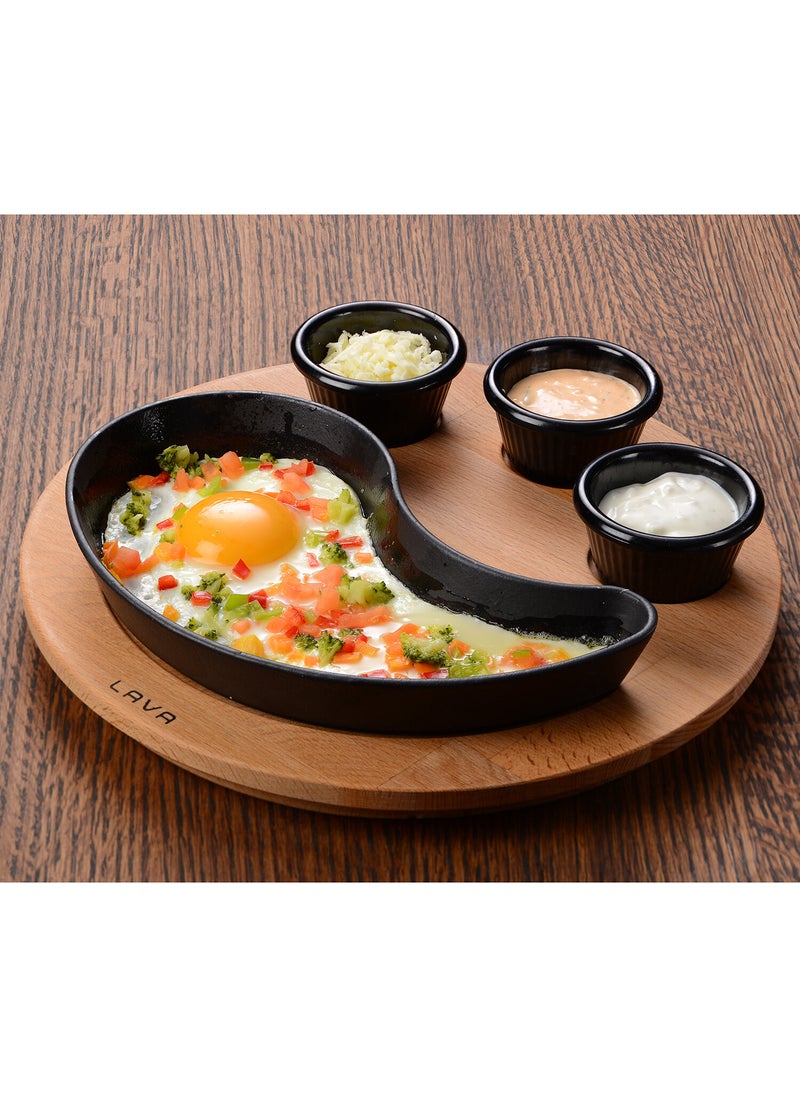 Lava Cast Iron Fajita Pan and Wooden Base. Yingyang Shaped. SIZE 10X20CM. (Sauce Cups Are Not Included in This Product)  - Image 4