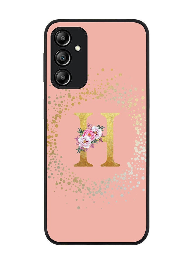 Stylizedd Rugged Black edge case for Samsung Galaxy A24 4G Slim fit Soft Case Flexible Rubber Edges Anti Drop TPU Gel Thin Cover - Custom Monogram Initial Letter Floral Pattern Alphabet - H - Rose Pink - Image 1