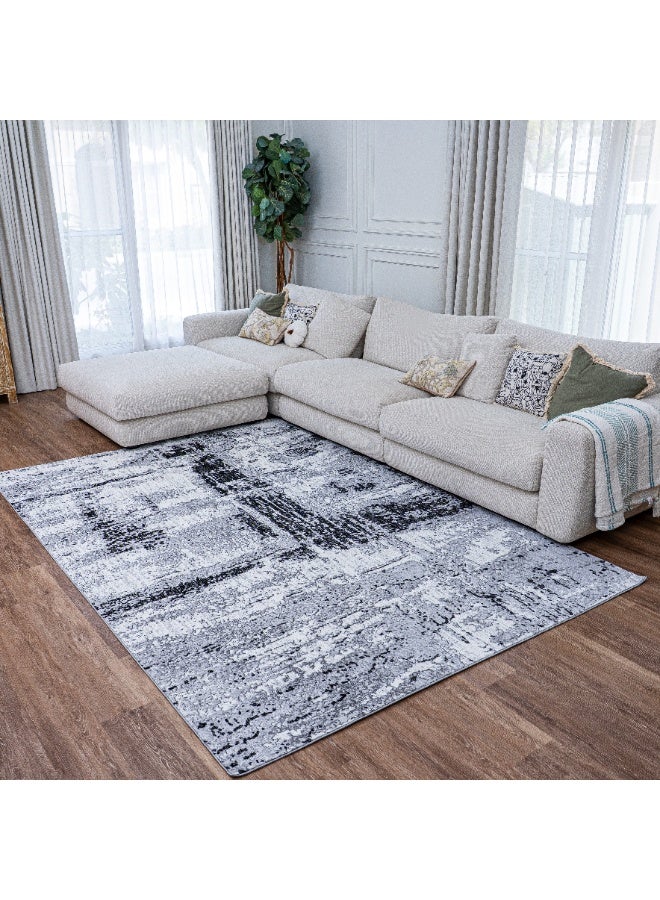 Handpicked Furniture Abstract Grey Rug, Ultra Soft Area Carpets For Bed Room, Living Room, And Dining Room, Antislip Floor Carpets, Easy To Clean, Made In Turkey, Polypropylene, Rectangle - Image 1