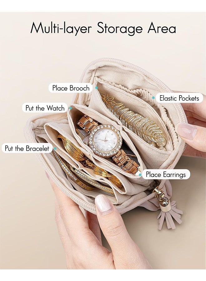 MXN Small Portable Travel Jewelry Pouch Bags Mini Travel Jewelry Case Jewelry Organizer of Necklaces Earrings and Rings For Tourism or Daily Use (Pink) - Image 5