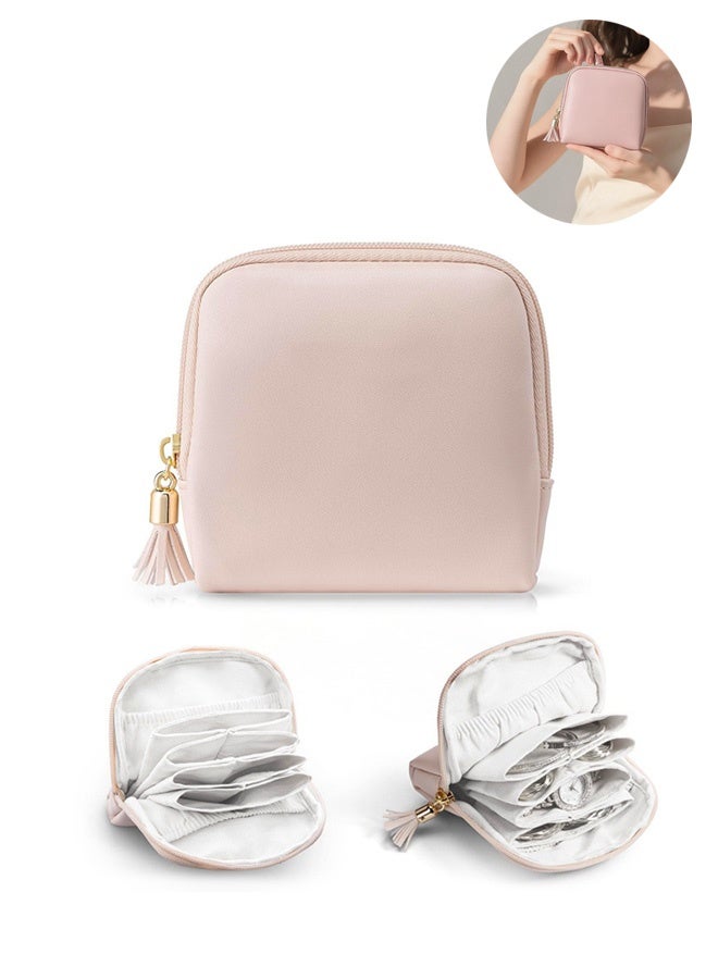 MXN Small Portable Travel Jewelry Pouch Bags Mini Travel Jewelry Case Jewelry Organizer of Necklaces Earrings and Rings For Tourism or Daily Use (Pink) - Image 1