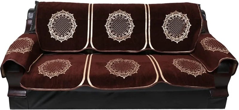 jayvaam Premium 5 Seater Printed Sofa Cover Set with Arm Covers, 3,1,1 Seater 16 Pieces Sofa Back Slip Panels, Protector for Single Seater,Coffee (Pack of 12) - Image 2