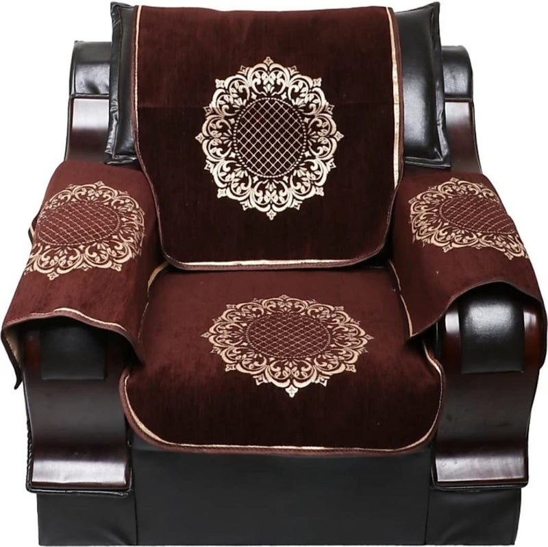 jayvaam Premium 5 Seater Printed Sofa Cover Set with Arm Covers, 3,1,1 Seater 16 Pieces Sofa Back Slip Panels, Protector for Single Seater,Coffee (Pack of 12) - Image 3